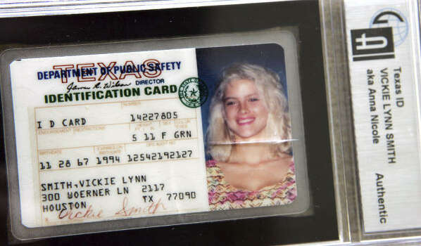 Anna Nicole Smith's Texas ID card, seen in Dallas, April 5. Photo: LM Otero, Associated Press