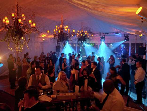 The inside of the tented reception at Lindsay and Blaine Hurty's wedding at