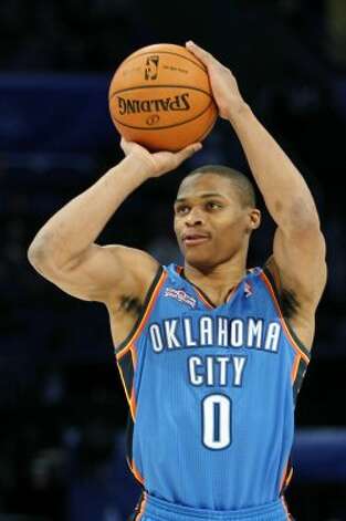 Oklahoma City Thunder's Russell Westbrook (0) participates in the NBA All-Star Skills Challenge basketball competition in Orlando, Fla., Saturday, Feb. 25, 2012. (AP Photo/Lynne Sladky) (AP) / SA