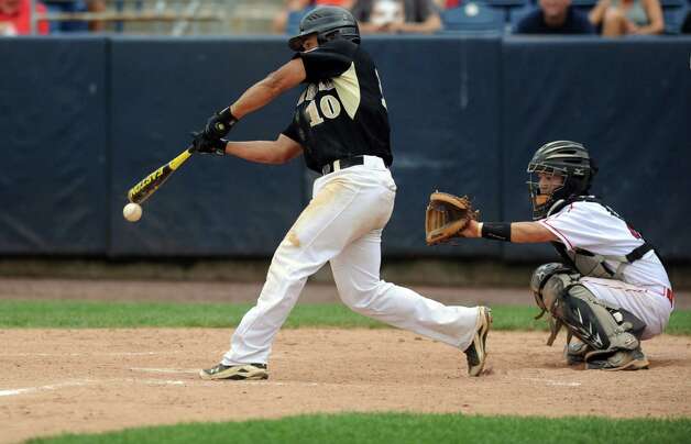 Trumbull's Casey Mack swings during Saturday's FCIAC baseball championship game at the Ballpark at Harbor Yard in Bridgeport on May 26, 2012. Photo: Lindsay Niegelberg / Stamford Advocate