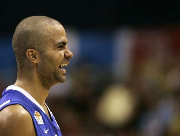 France's Tony Parker smiles during their EuroBasket 2009, European Basketball Championships group B match against Russia, in Gdansk, northern Poland, Wednesday Sept. 9, 2009. (Darko Vojinovic / Associated Press) / SA