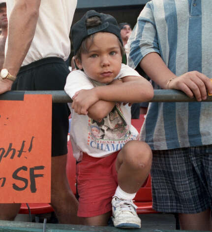 1992 5-year-old Brandon Crawford couldn't hide his emotions during what was believed to be the final Giants game at Candlestick. Photo: Tom Levy, The Chronicle / SF