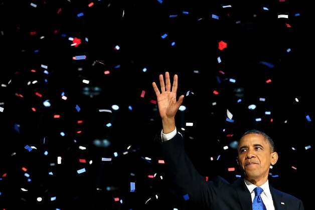 President Barack Obama waves to supporters after his victory speech at McCormick Place on election night November 6, 2012 in Chicago, Illinois. Obama won reelection against Republican candidate, former Massachusetts Governor Mitt Romney. Photo: Chip Somodevilla, Getty Images / SF