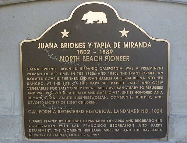 A plaque marks the Washington Square site of pioneer and dynamo Juana Briones' dairy farm. Photo: Eric Luse