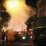 Fans celebrate in the streets of San Francisco after the Giants won the wold series on October 29th 2014.