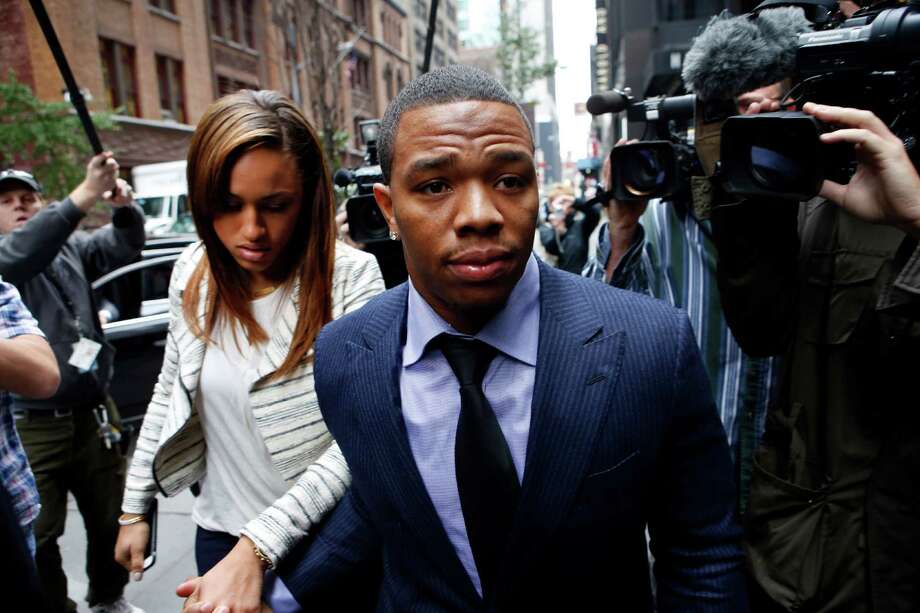 FILE - In this Nov. 5, 2014, file photo, Ray Rice arrives with his wife Janay Palmer for an appeal hearing of his indefinite suspension from the NFL in New York.   Rice has won the appeal of his indefinite suspension by the NFL, which has been "vacated immediately," the NFL football players' union said Friday, Nov. 28, 2014. (AP Photo/Jason DeCrow, File) Photo: Jason DeCrow, FRE / FR103966 AP