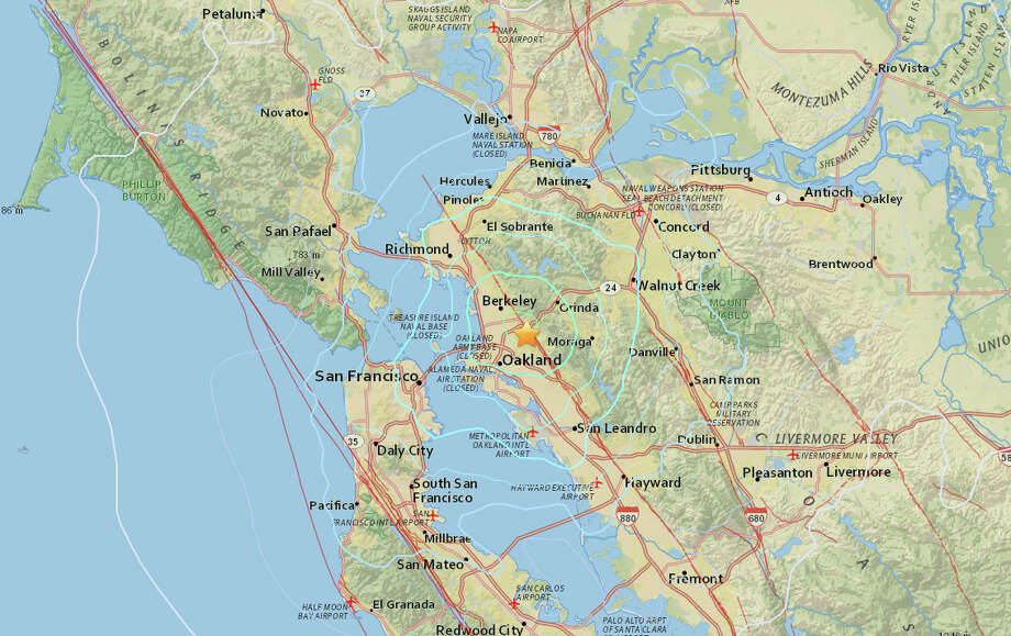 A magnitude 4.0 earthquake struck in Piedmont on the Hayward Fault this morning at 6:49 am. Photo: USGS