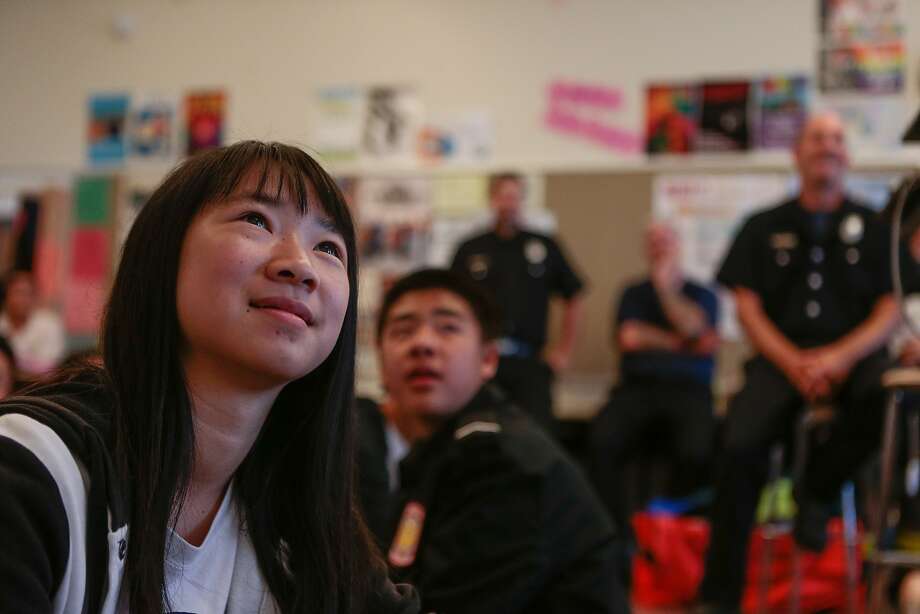 Yumei Zhao from Ali Mayer's 9-12 grade Health Education class at Abraham Lincoln High School listen to a lecture about Hands Only CPR on Monday, Oct. 5, 2015 in San Francisco, Calif. Photo: Nathaniel Y. Downes, The Chronicle