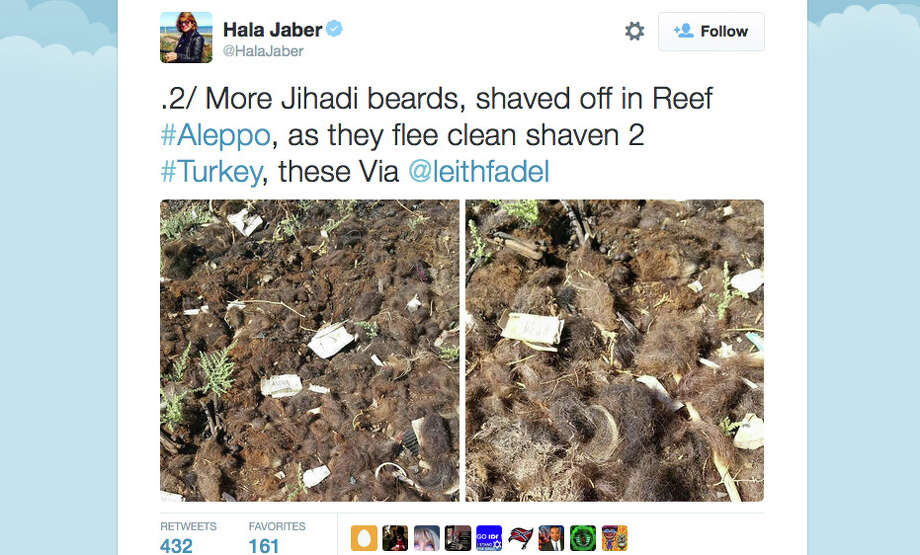 Sunday Telegraph journalist Hala Jaber tweeted these photographs of shaved beards of ISIS fighters in Syria. Photo: Twitter / @HalaJaber
