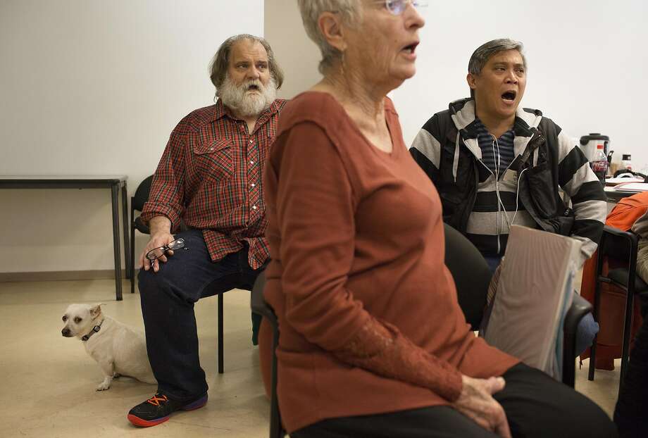 Mark Jackson, far left, sings with Singers of the Street, a homeless choir led by Rev. Megan Rohrer of Grace Lutheran Church during a rehearsal at First Congregational on Monday, Oct. 3, 2016 in San Francisco. Photo: Erin Brethauer, The Chronicle