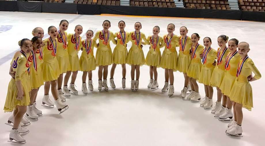 The Skyliners pre-Juvenile team poses after its performance at the 2017 Eastern Synchronized Sectional Championships in Hershey, Penn. The Skyliners took home the Gold in every division they entered. Photo: Contributed Photo / Darien News contributed