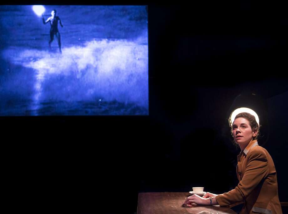 A young Leni Riefenstahl (Martha Brigham) ponders her artistic life in “Leni.” Photo: David Allen, Aurora Theatre Company