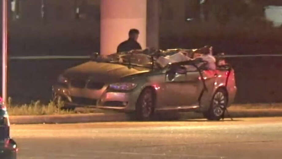 A man was killed after his BMW slammed into a Kroger truck. Photo: Metro Video