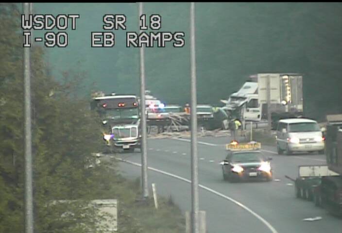 Lumber truck crash shuts down eastbound I-90