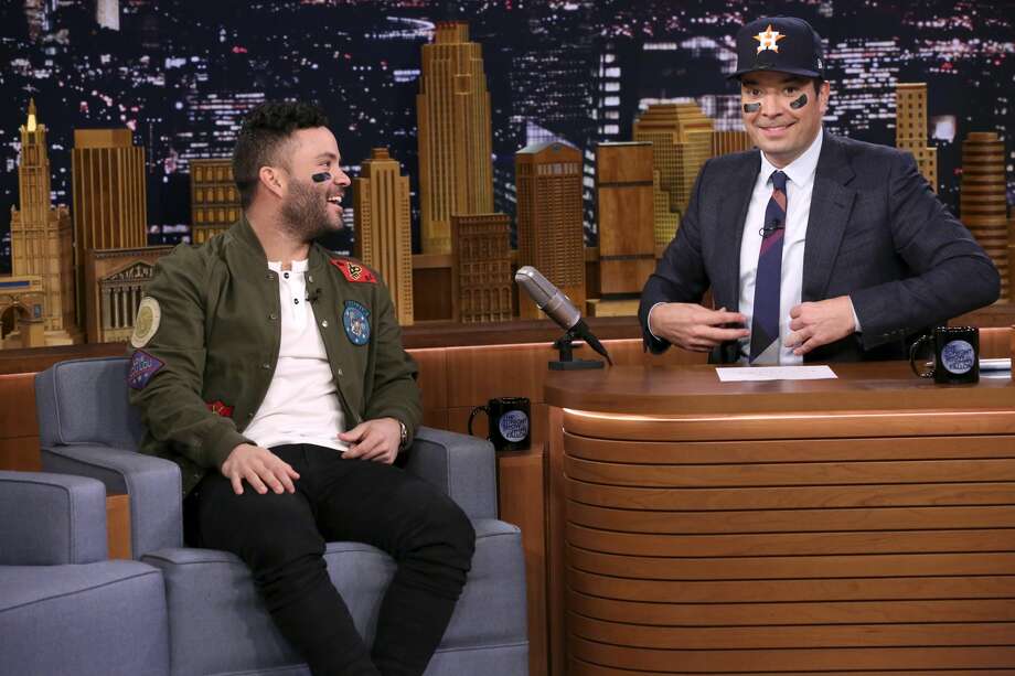 THE TONIGHT SHOW STARRING JIMMY FALLON -- Episode 0767 -- Pictured: (l-r) Athlete JosÃ© Altuve during an interview with host Jimmy Fallon on November 2, 2017 -- (Photo by: Andrew Lipovsky/NBC/NBCU Photo Bank via Getty Images) Photo: NBC/NBCU Photo Bank Via Getty Images