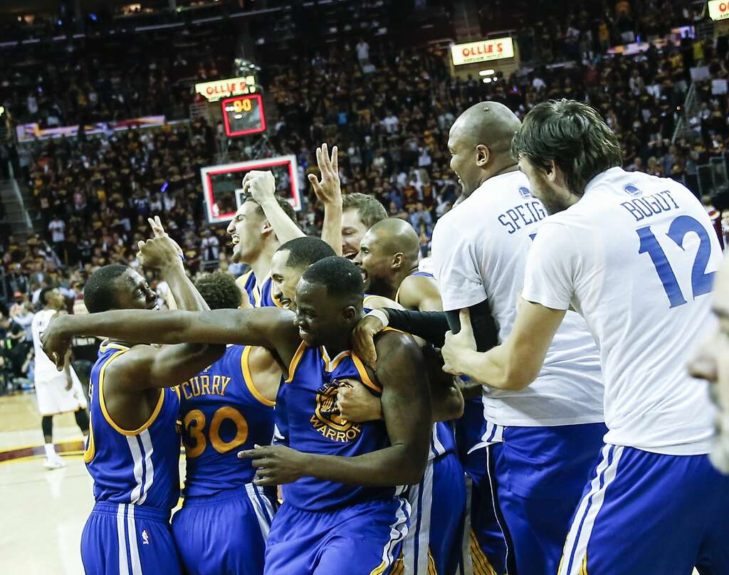 The Golden State Warriors celebrate after Game 6 of The NBA Finals between the Golden State Warriors and Cleveland Cavaliers at The Quicken Loans Arena on Tuesday, June 16, 2015 in Cleveland, Ohio. The Golden State Warriors defeated the Cleveland Cavaliers 105 to 97 to win the NBA Finals title 4 games to 2. Photo: Scott Strazzante, The Chronicle