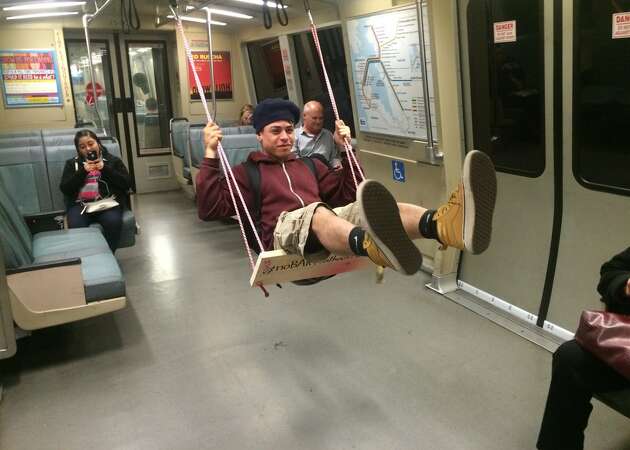 SF artist adds swings to BART cars, hopscotch to add fare stations